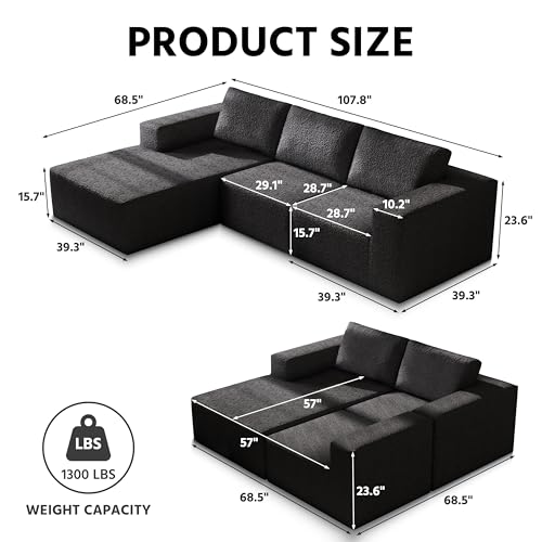 Cloud Modular Sectional Couch with L-Shape Chaise, White D960714