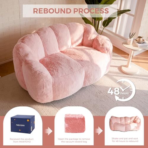 MAXYOYO Floral Shaped Bean Bag Sofa for Adults, Faux Fur, Beige M8911