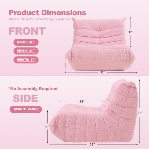 Bean Bag Chair Big Sofa for Adults with Memory Foam, Black Plush A2357