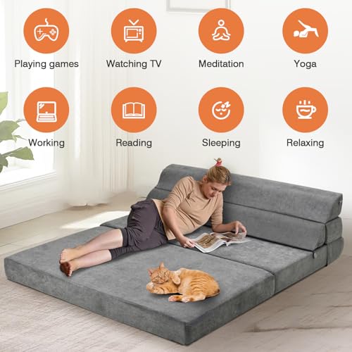 Comfy Folding Sofa Bed Grey Convertible Sleeper Chair Couch M171120