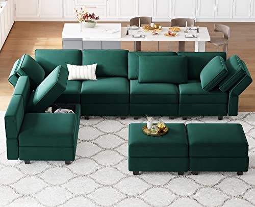 Belffin Modular Velvet Sectional Sofa with Chaise Lounge and Storage, Grey T418154