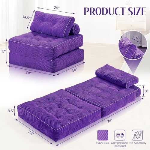 HABUTWAY Folding Sofa Bed Convertible Sleeper Chair with Dual-Pillow, Black D26880