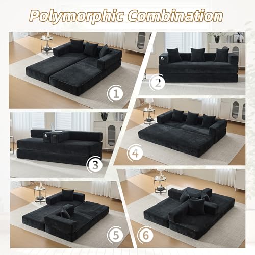 Corduroy Convertible Sleeper Sofa Bed with Pillow, Beige S401207