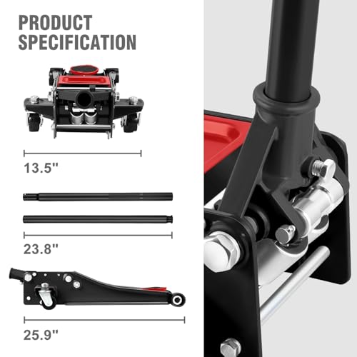DNA MOTORING Floor Jack 3 Ton Low Profile Heavy Duty Hydraulic Car Jack, Black T11604