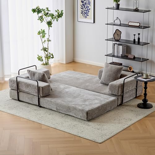 Corduroy Convertible Sleeper Sofa Bed with Pillow, Beige S401207
