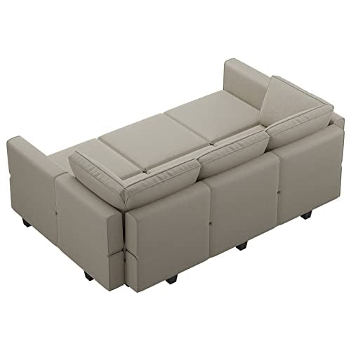 Belffin Modular Velvet Sectional Sofa with Chaise Lounge and Storage, Grey T418154