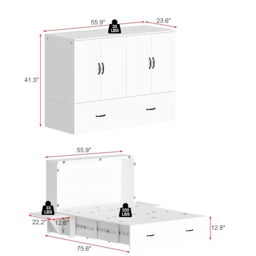FAMAPY Twin Murphy Bed with Charging Station and Drawer, White R82352