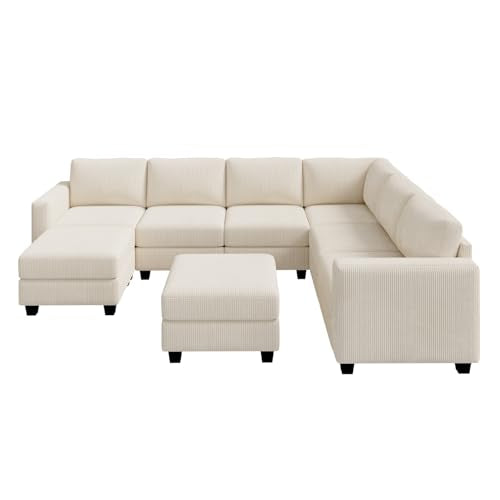HONBAY Corduroy Modular Sectional Couch with Storage, Dark Gray A586576