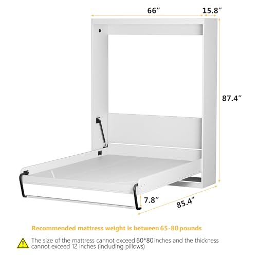 ROOMTEC Twin Size Murphy Wall Bed, White, Space-Saving N207