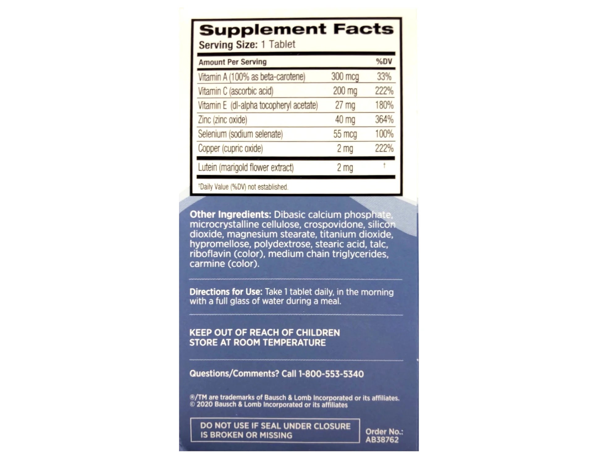 Bausch + Lomb Ocuvite Vitamin & Mineral Supplement Tablets with Lutein, 120 Count (Pack of 2) H25585