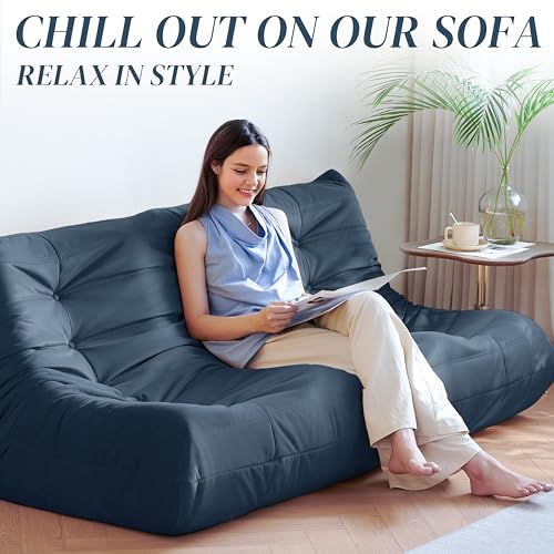 Bean Bag Chair for Adults Suede Microfiber Fireside Floor Chair 3-Seater Beige F151744