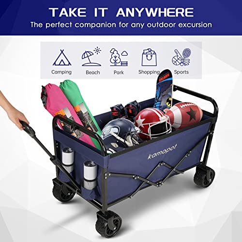 Collapsible Wagon Cart for Grocery, Beach, and Shopping, 220lb Capacity, Black V210