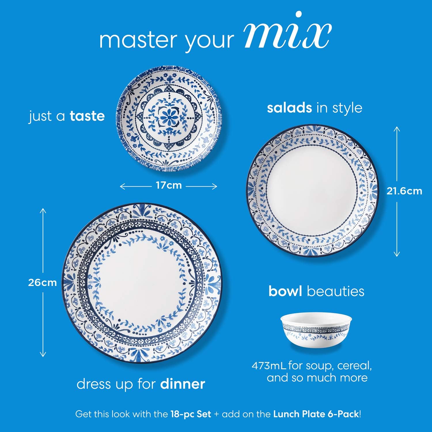 Corelle Vitrelle 6-Piece Dinner Plates and Bowl Set, Triple Layer Glass, Chip Resistant B258912