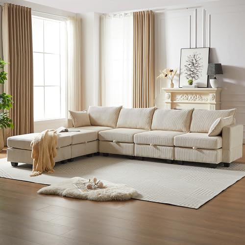 Oversized Modular Sectional Sofa with Movable Ottomans, U-Shaped Chenille J2923