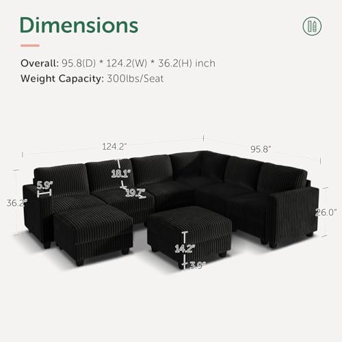 HONBAY Corduroy Modular Sectional Couch with Storage, Dark Gray A586576