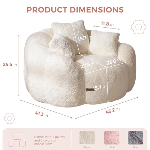 MAXYOYO Floral Shaped Bean Bag Sofa for Adults, Faux Fur, Beige M8911
