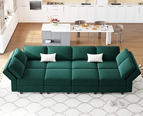 Belffin Modular Velvet Sectional Sofa with Chaise Lounge and Storage, Grey T418154