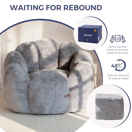 MAXYOYO Floral Shaped Bean Bag Sofa for Adults, Faux Fur, Beige M8911