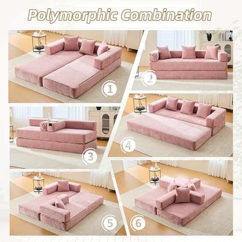 Corduroy Convertible Sleeper Sofa Bed with Pillow, Beige S401207