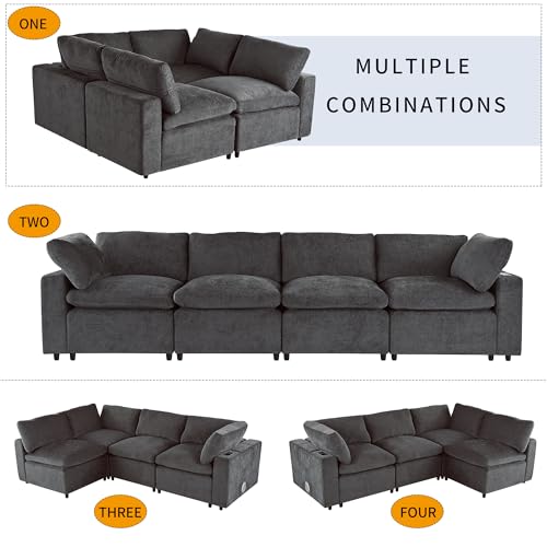 Oversized Modular Sectional Sofa with Movable Ottoman E909