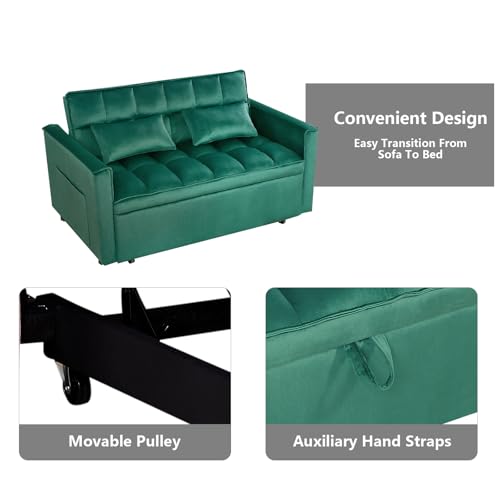 3 in 1 Convertible Sleeper Sofa Bed Futon with Adjustable Backrest, Velvet, Black Q74350
