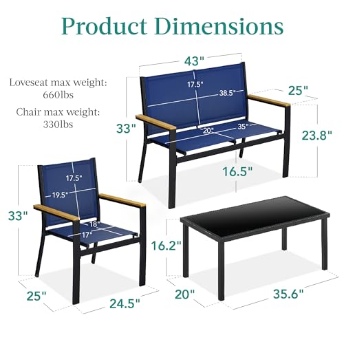 Best Choice Products 4-Piece Textilene Patio Conversation Set with Steel Frame, Taupe/Charcoal T8603