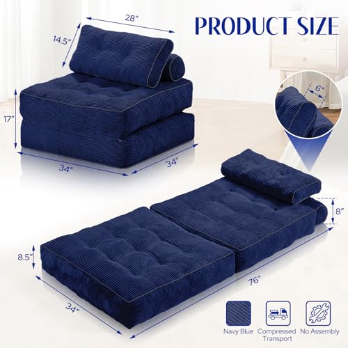 HABUTWAY Folding Sofa Bed Convertible Sleeper Chair with Dual-Pillow, Black D26880