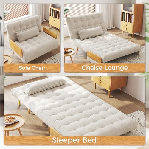 Convertible Chair Bed Sleeper for Adults with Wooden Arms, Linen G638