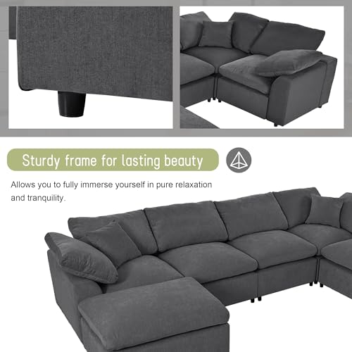 Oversized Modular Sectional Sofa with Movable Ottoman E909