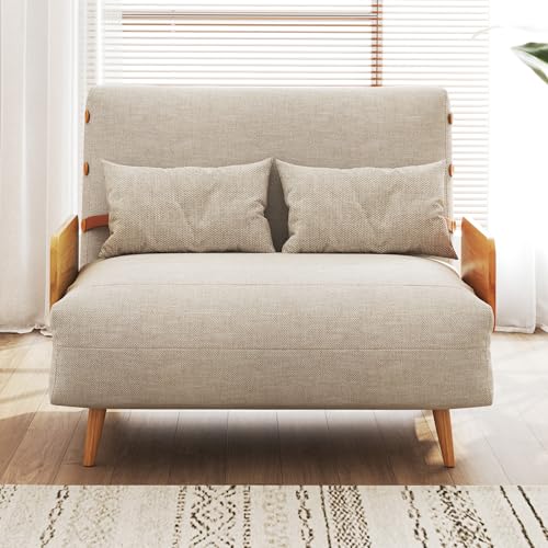 Convertible Chair Bed Sleeper for Adults with Wooden Arms, Linen G638