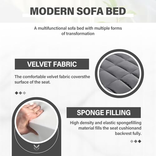 WIIS' IDEA Convertible Sofa Bed 3-in-1 Velvet Sleeper with Adjustable Backrest, Gray L188547