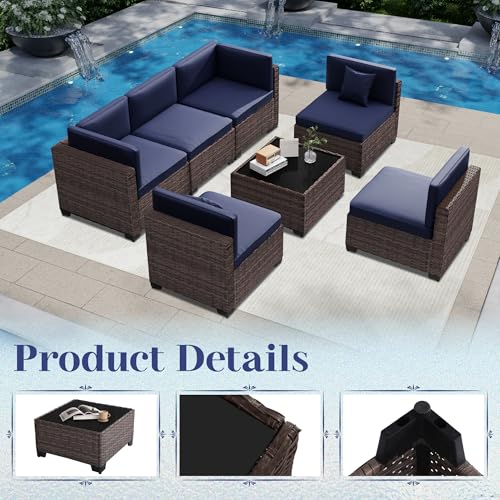 KIGOTY Patio Furniture Set 7 Pieces Outdoor Sectional Sofa with Cushions and Glass Coffee Table B60021