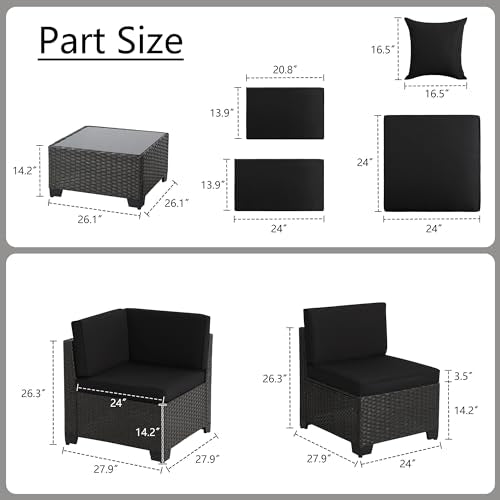KIGOTY Patio Furniture Set 7 Pieces Outdoor Sectional Sofa with Cushions and Glass Coffee Table B60021