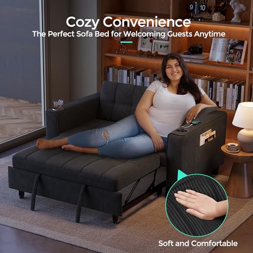 LINSY 3-in-1 Convertible Sofa Bed with Charging Station, Green E504001