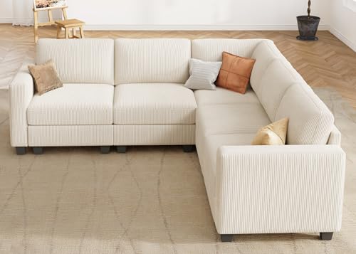 HONBAY Corduroy Modular Sectional Couch with Storage, Dark Gray A586576