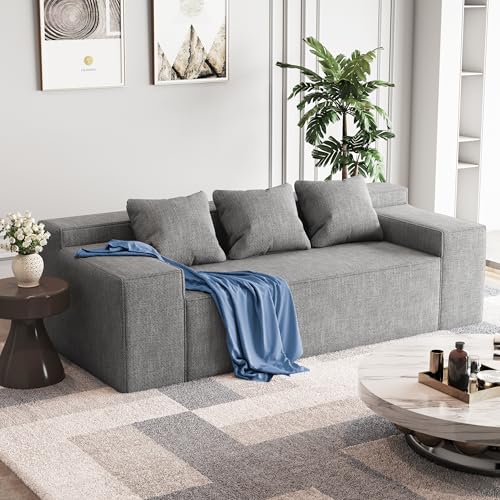 Modern Loveseat Sofa Couch in a Box with 2 Pillows, Cat-Scratch Resistant Linen, Grey F539394