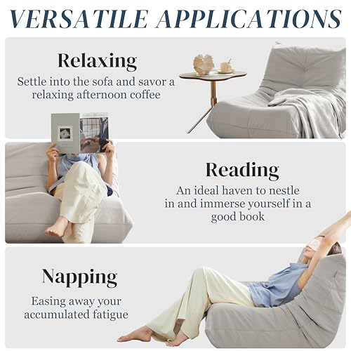 Bean Bag Chair for Adults Suede Microfiber Fireside Floor Chair 3-Seater Beige F151744