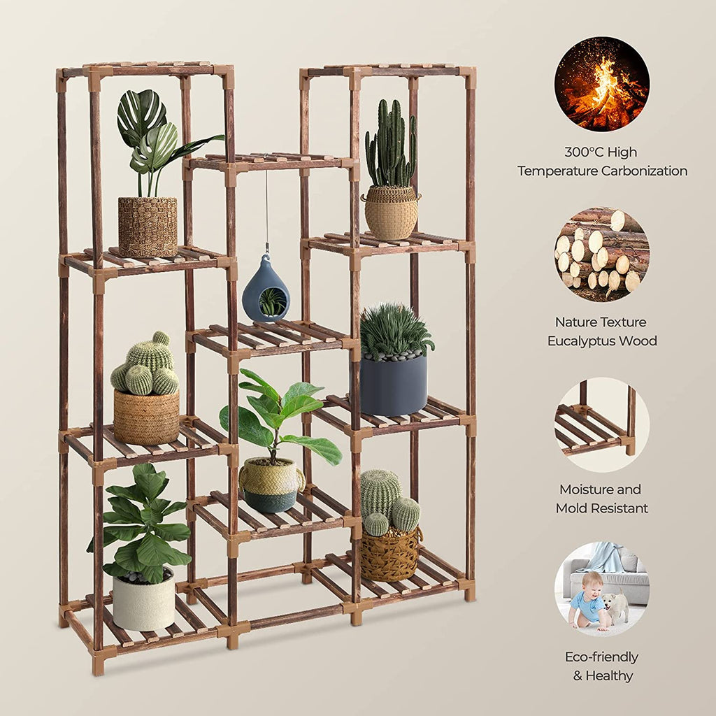 Homroll Plant Stand, Wood, 11-Tier Tall for Indoor Outdoor G909652