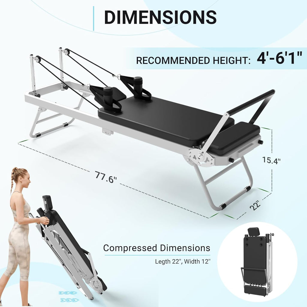 PAETA Foldable Pilates Reformer with Dual Resistance Springs and Cords, 400 LBS Capacity Y2925