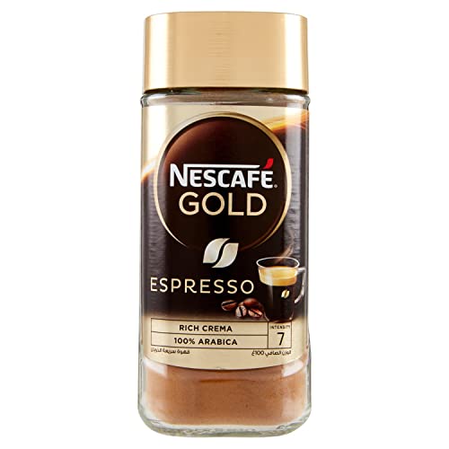 NescafÃƒ© NESCAFE Gold Espresso 100% Arabica Aroma Intense Instant Coffee Beans Beverages for a Perfect Day Start Jar 100 gm, Brown