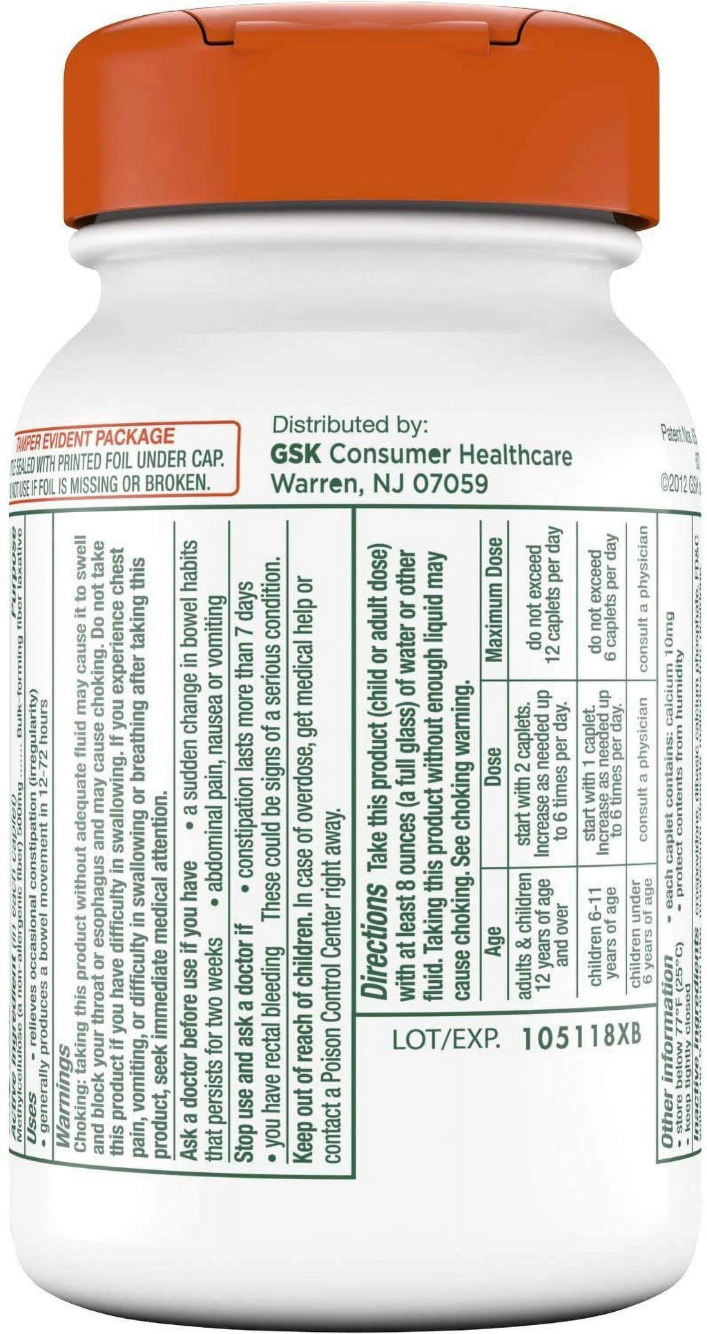 Citrucel Fiber Supplement Caplets 100 ct U75257