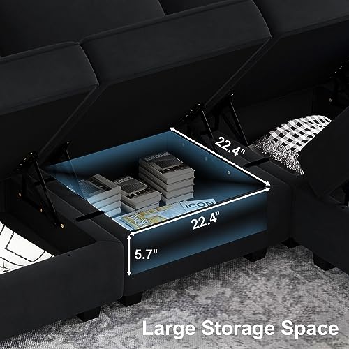 Belffin Modular Velvet Sectional Sofa with Chaise Lounge and Storage, Grey T418154
