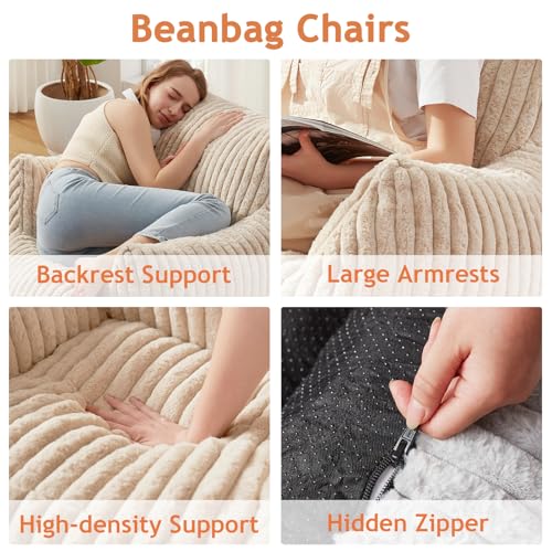 Giant Bean Bag Chair with Filling and Armrests for Adults Teens P241564