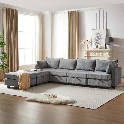 Oversized Modular Sectional Sofa with Movable Ottomans, U-Shaped Chenille J2923