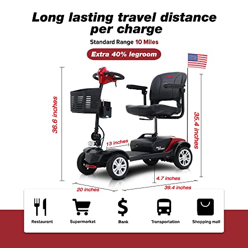 Electric Mobility Scooter for Seniors and Adults, 300 LBS Capacity, Red M66458