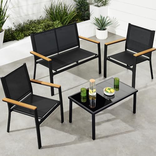 Best Choice Products 4-Piece Textilene Patio Conversation Set with Steel Frame, Taupe/Charcoal T8603