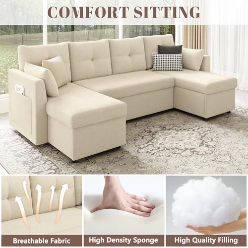 Oversized Sleeper Sofa Couch with Double Storage Chaise, Dark Grey U1381