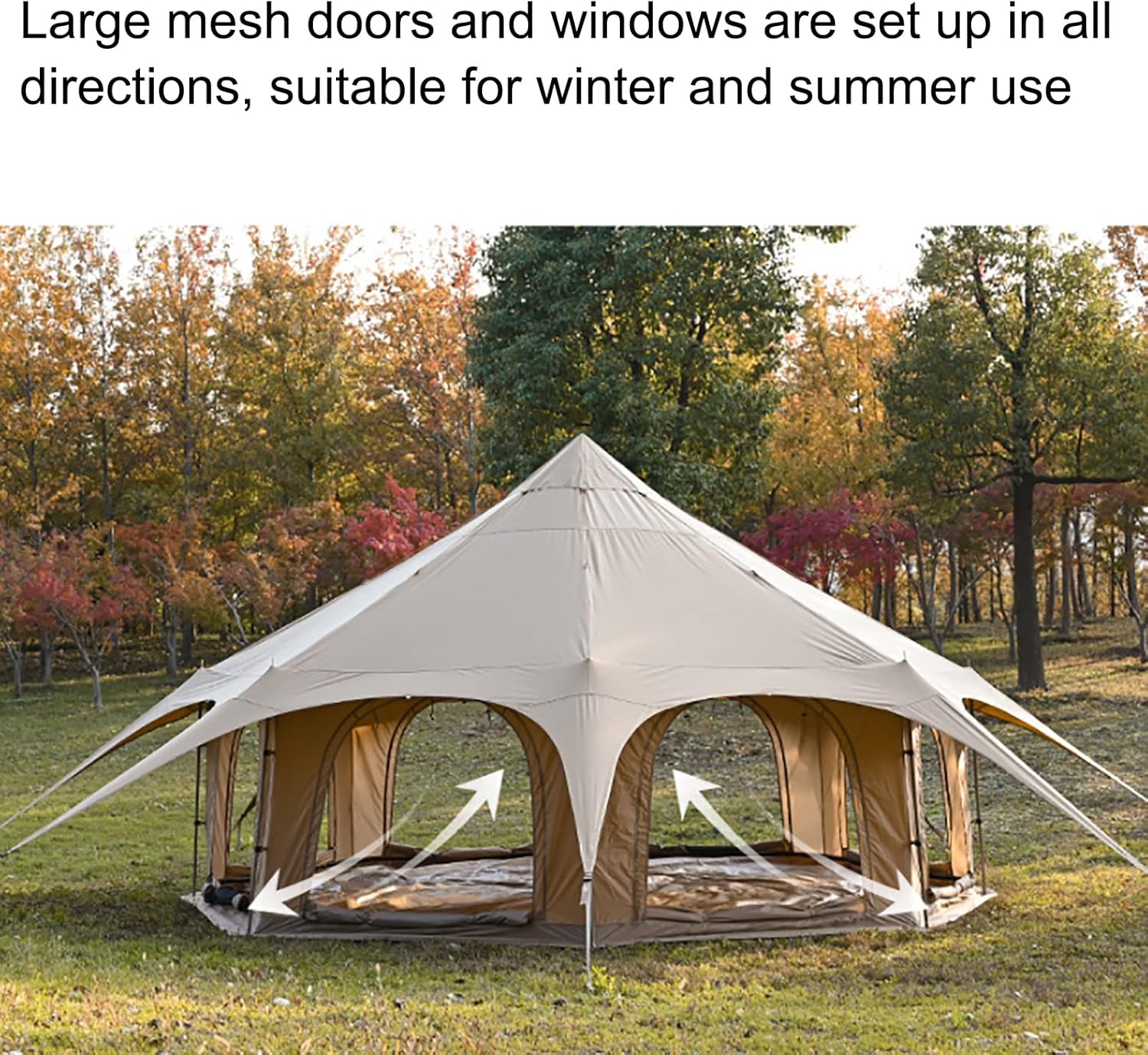 Outdoor Waterproof Cotton Canvas Bell Tent 4 Season for 8-10 Person Camping with Stove Jack Beige A426564