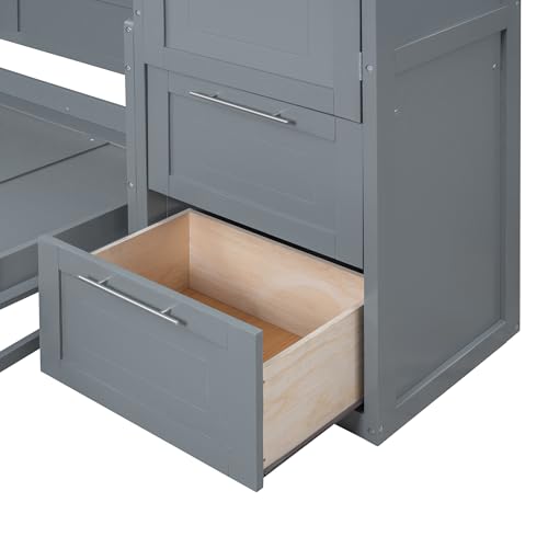 Queen Size Murphy Bed Wall Bed with Closet and Drawers, Gray P80410