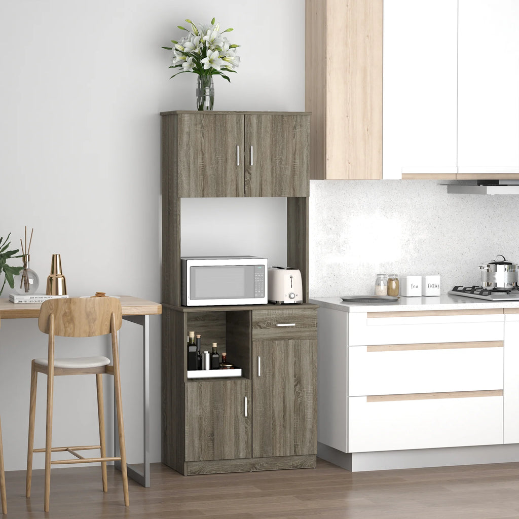 HOMCOM Kitchen Pantry Storage Cabinet with Microwave Stand, Gray P732612